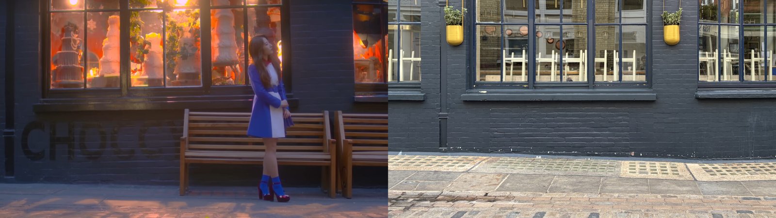 The bench HaSeul sat on was removed, but it was located on Foubert's Pl.