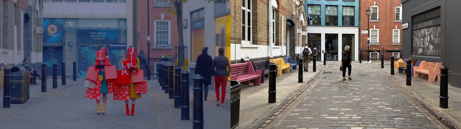 This scene with HeeJin and HyunJin was filmed on Foubert's Pl.