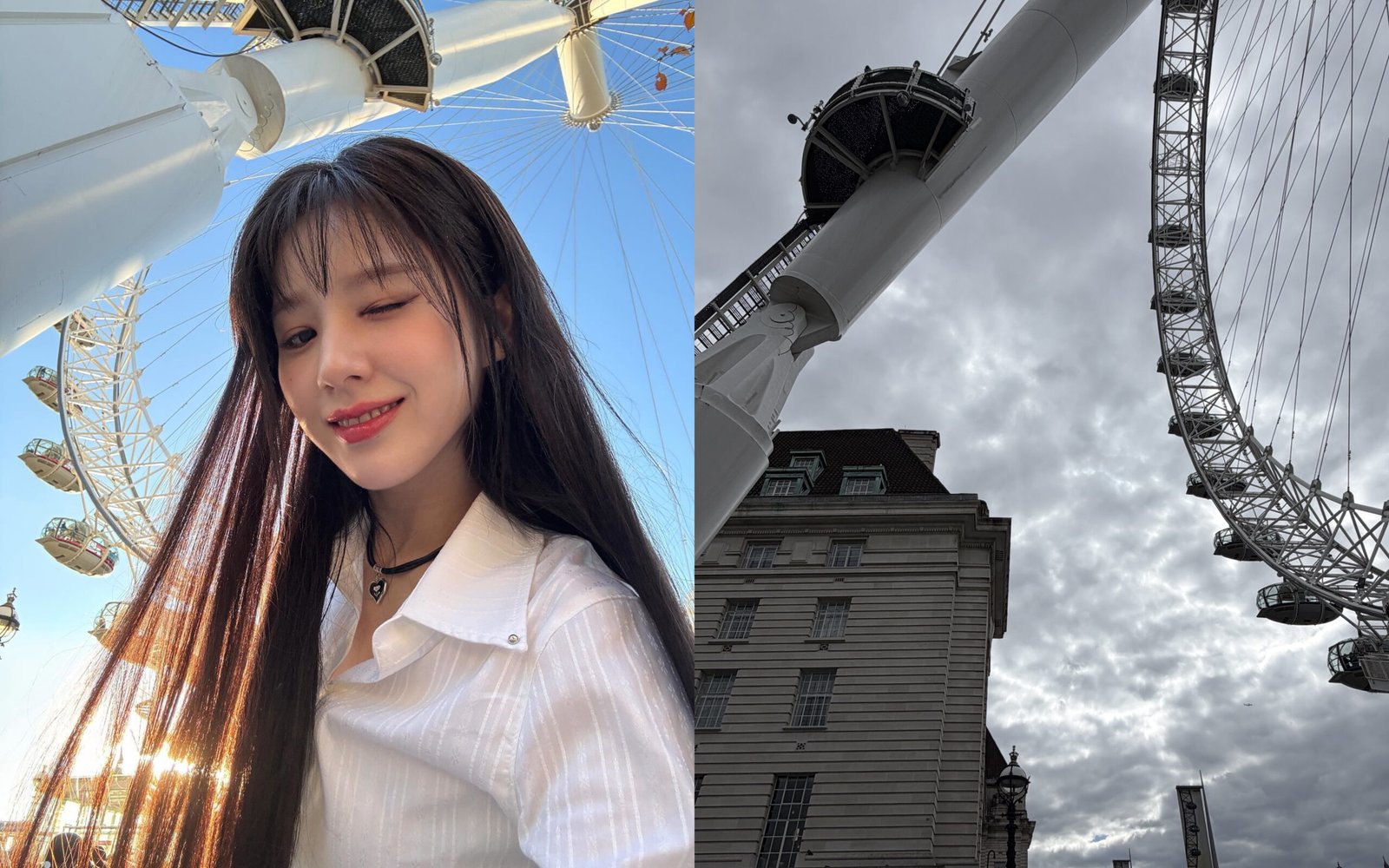 This photo of HeeJin was taken under one of the support legs of the London Eye.