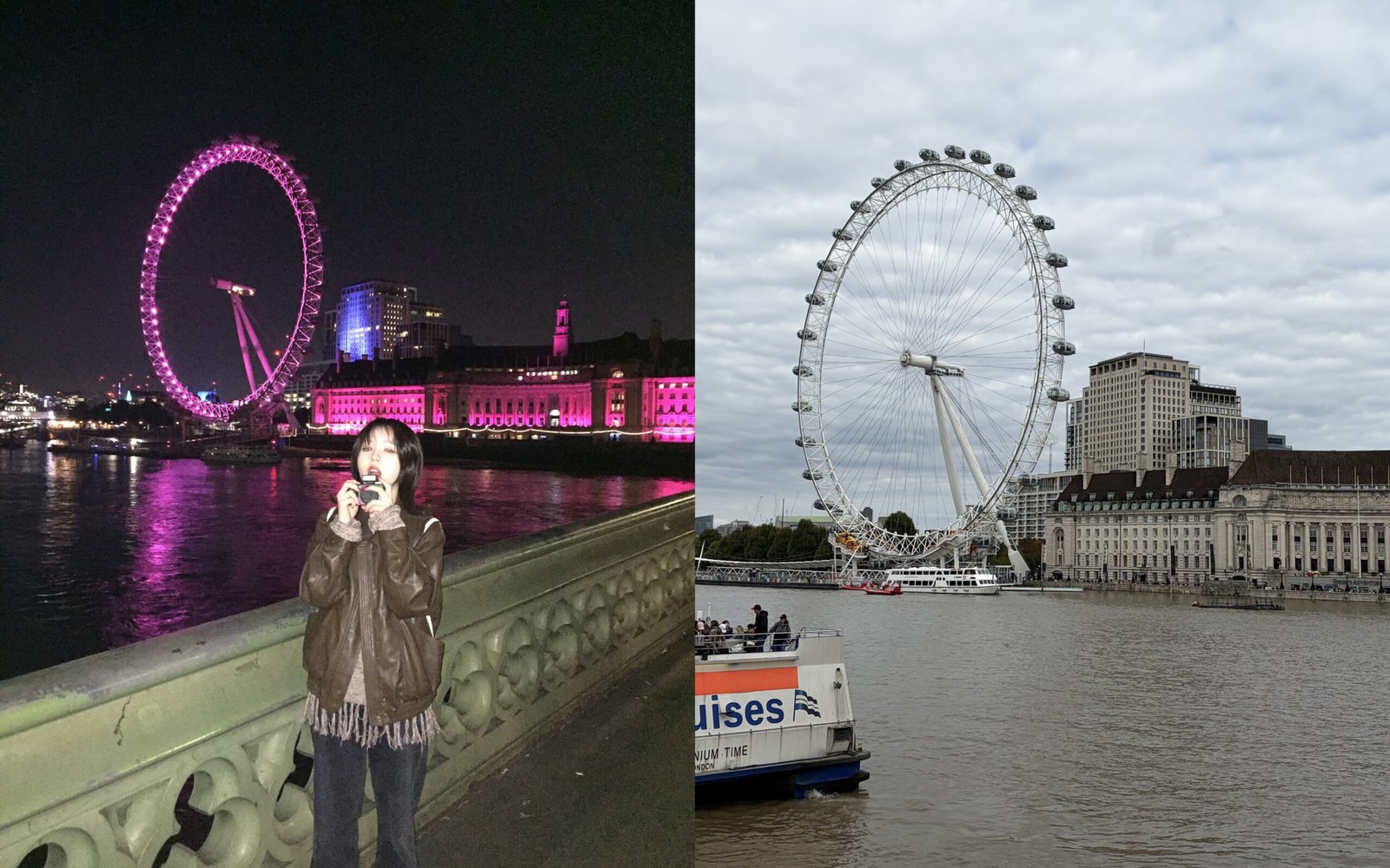 HeeJin posted photos taken at the western end of Westminster Bridge, with the London Eye in the background.