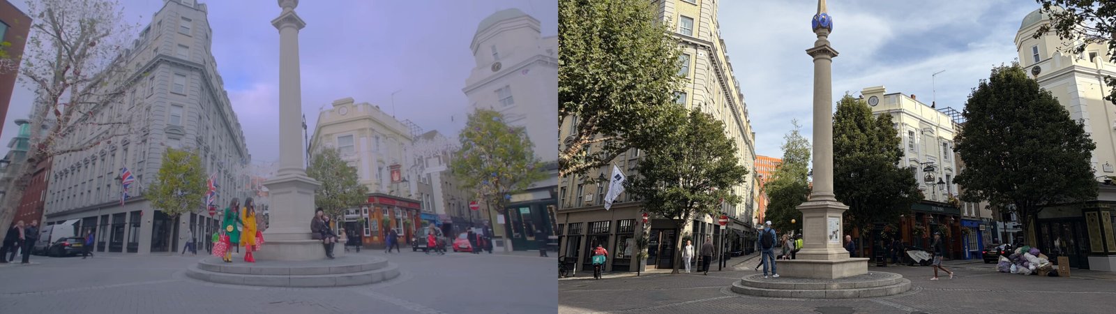 This scene from the "The Carol" music video was shot at Seven Dials.